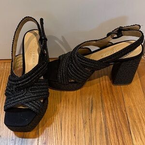 Marc Fisher Black Braided Platform Slingback Heels, never worn, size 6